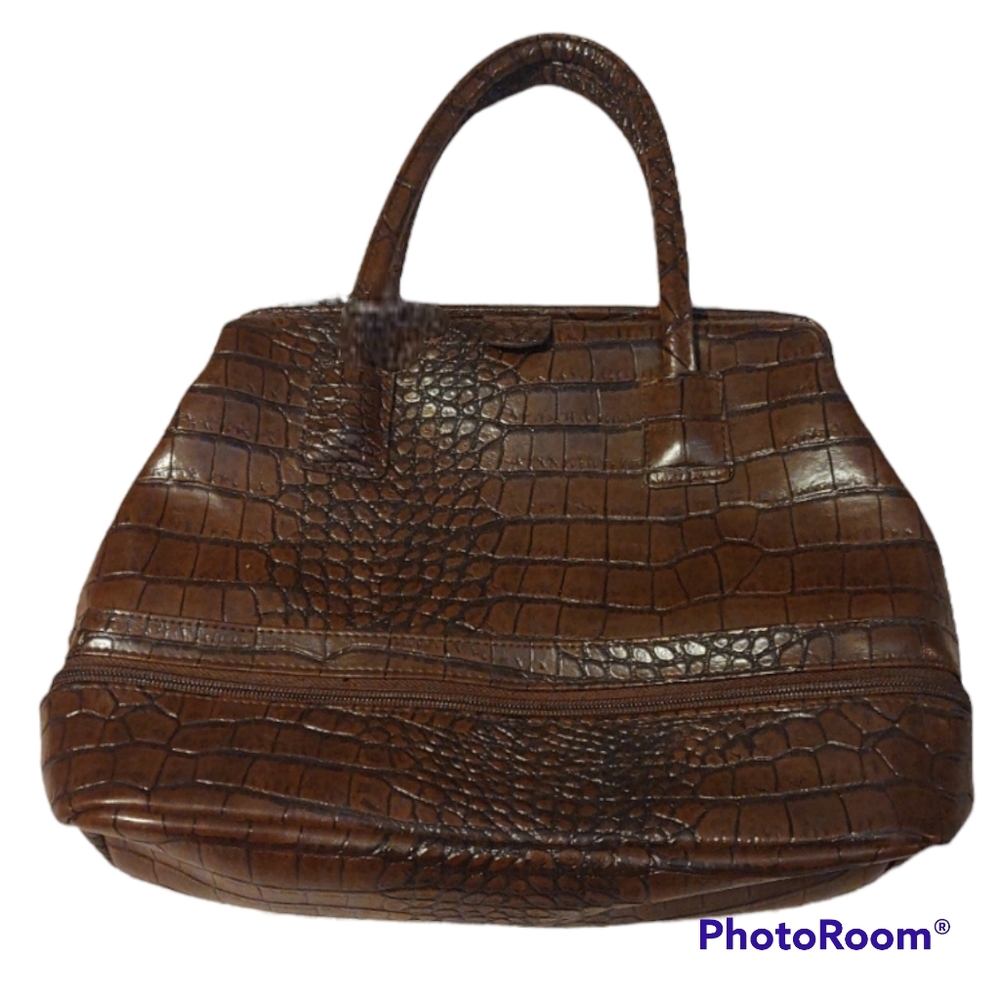 Vintage brown Chateau handbag, faux alligator / crocodile, false bottom